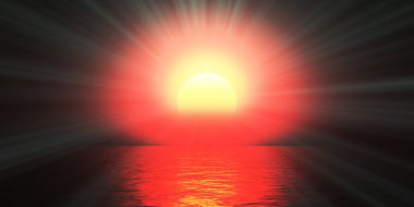 Gün batımı deniz ışığı gökyüzü berrak, üç boyutlu resimleme