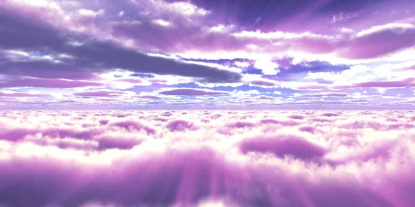 Clouds Fly Sunset Sun Ray Illustration Render — Stock Photo, Image