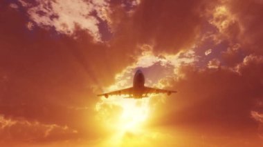 airplane fly over sunset sun ray