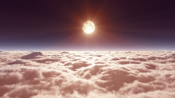 Droom Vliegen Boven Wolken Volle Maan — Stockvideo