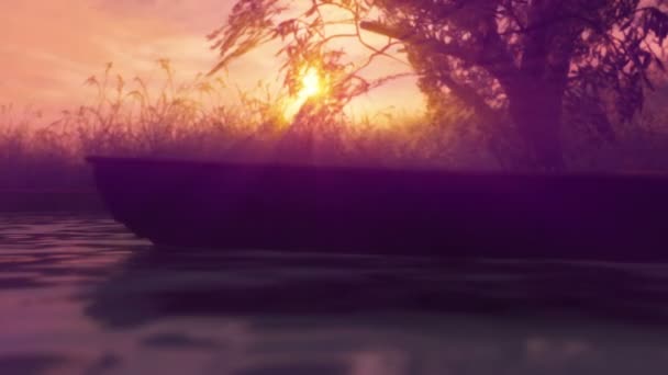 Річка Захід Сонця Човен Рендеринг — стокове відео