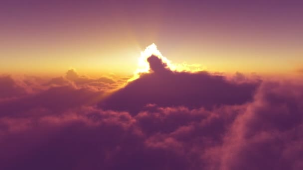 Volar Sobre Atardecer Sobre Nubes Sol Rayo — Vídeo de stock