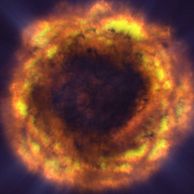 Uzayda ateş topu patlaması, soyut illüstrasyon