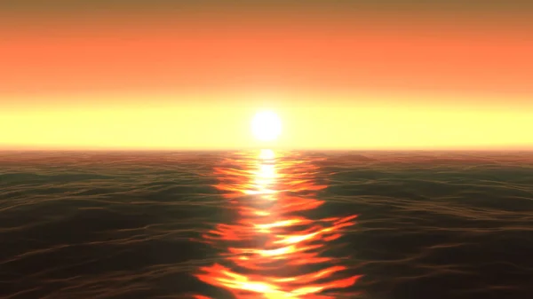 海洋日落 海洋日落 3D的全景图解 — 图库照片