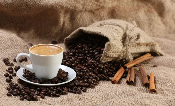 Koffie kaneel kopje koffiebonen — Stockfoto