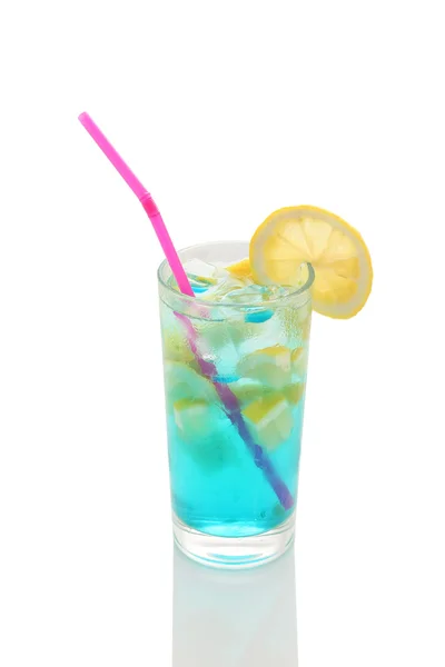 Misted glass of lemonade with lemon and blue  syrup — Stock Photo, Image