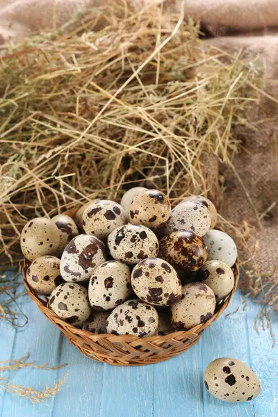 Huevos de codorniz en una cesta de mimbre — Foto de Stock