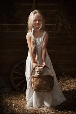 saman üzerinde yavru kedi kız