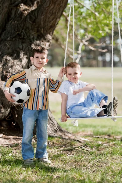 Meninos balançar em um balanço — Fotografia de Stock