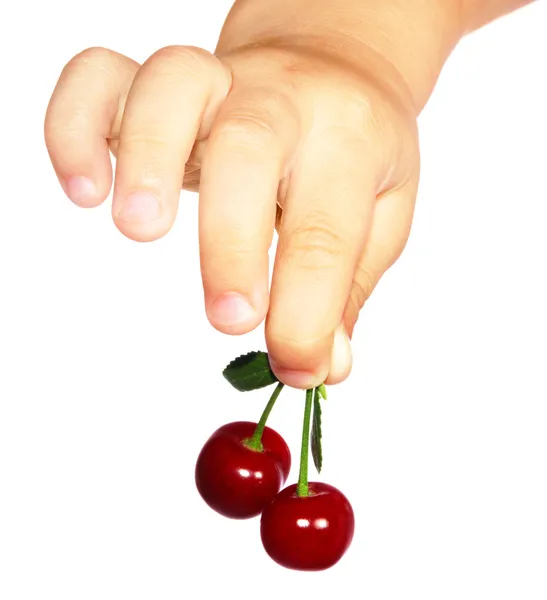 Cherry in hand — Stock Photo, Image