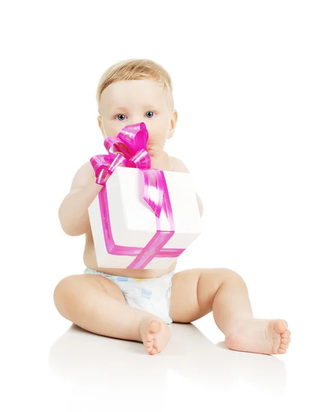 Baby with gift — Stock Photo, Image