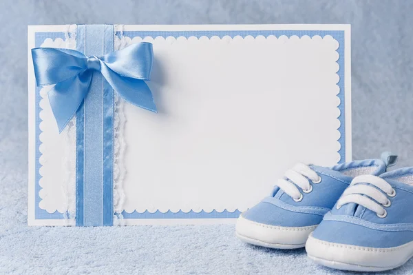 Greeting children form with booties — Stock Photo, Image