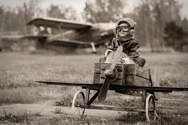 Boy in plane — Stock Photo, Image