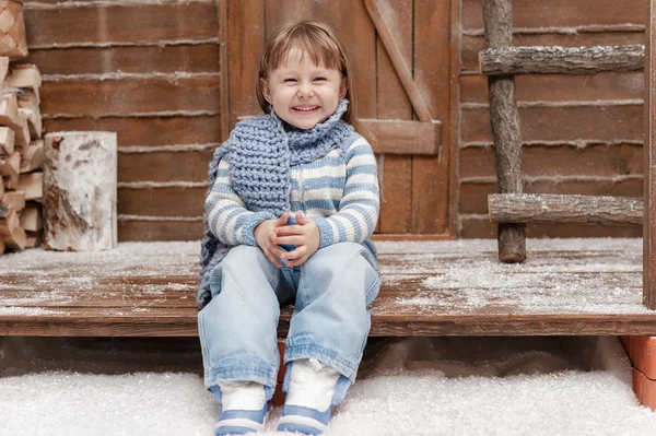 Girl on the front porch — Stock Photo, Image