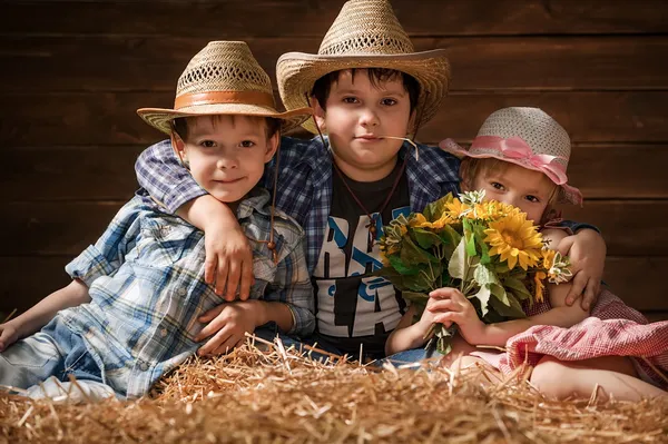 Children on hay — Stock Photo, Image