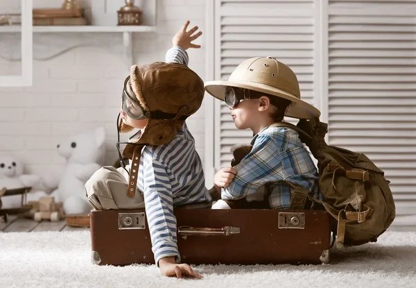Boys preparing to travel