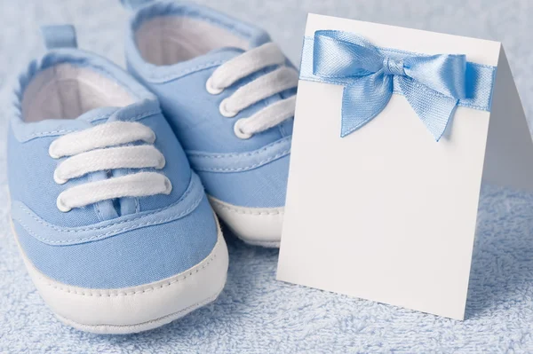 Greeting children form with booties — Stock Photo, Image