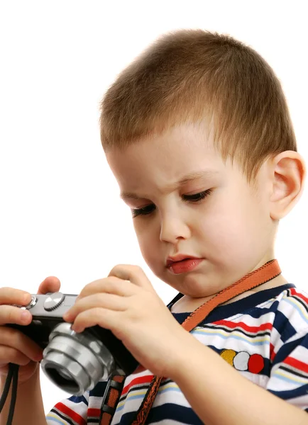 Jongen met camera — Stockfoto