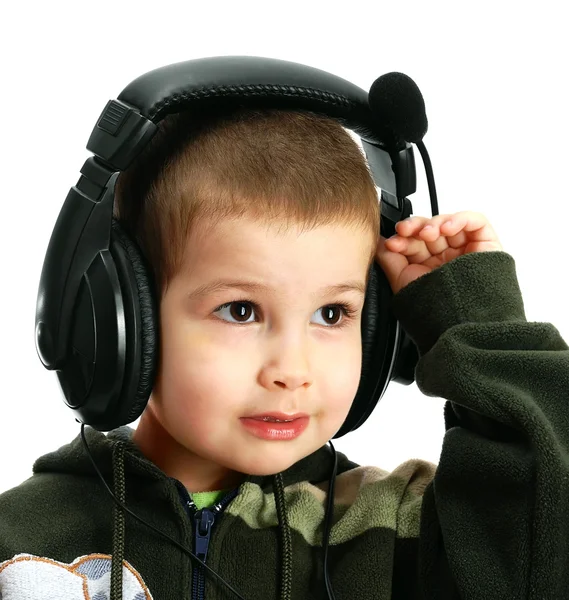 Dziecko w słuchawkach — Zdjęcie stockowe