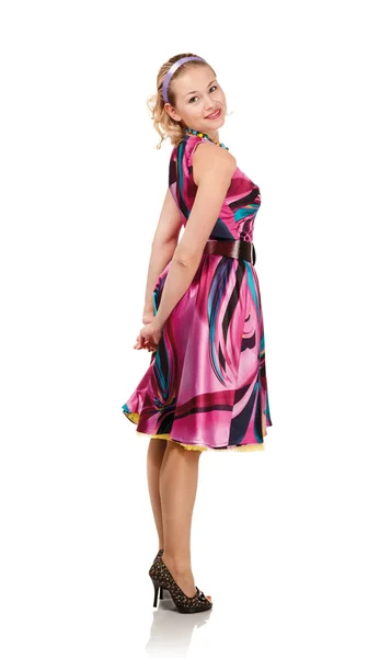 Kvinna i färg klänning — Stockfoto