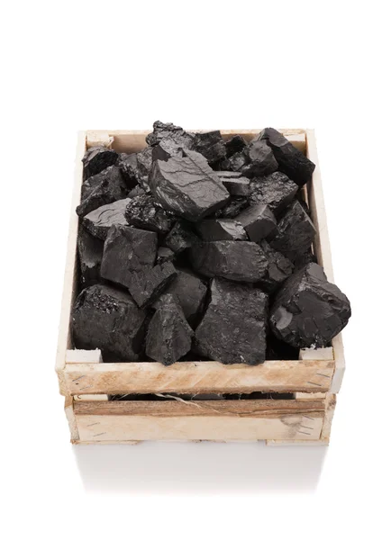 Coal in a wooden box — Stock Photo, Image