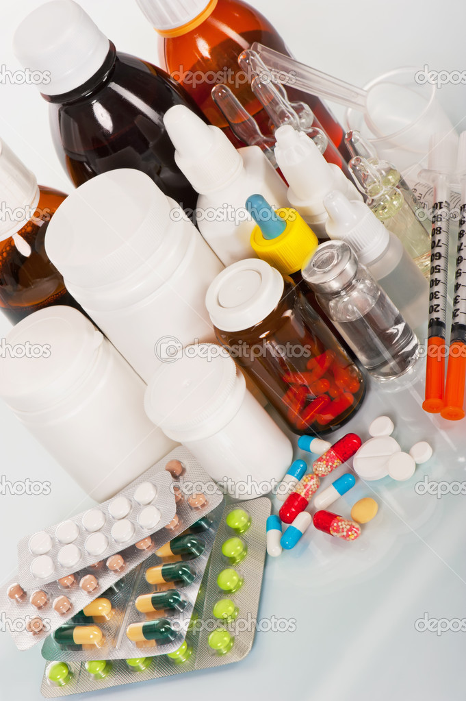 Medical bottles and tablets