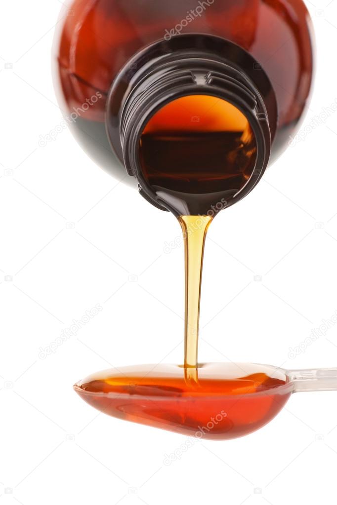The person pours a syrup
