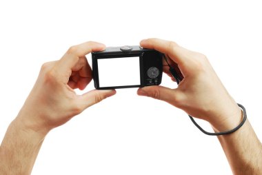 Elindeki dijital fotoğraf makinesi