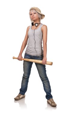 Genç ahşap beysbol sopası ile