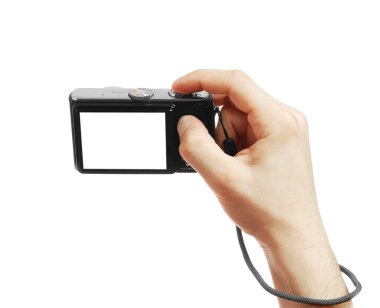 Elindeki dijital fotoğraf makinesi