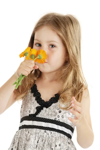 Menina e flores — Fotografia de Stock