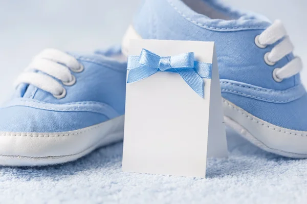 Greeting children form with booties — Stock Photo, Image