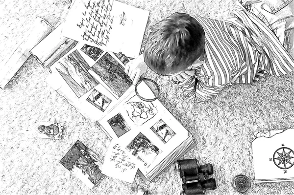 Boy in the image traveler studying — Stock Photo, Image