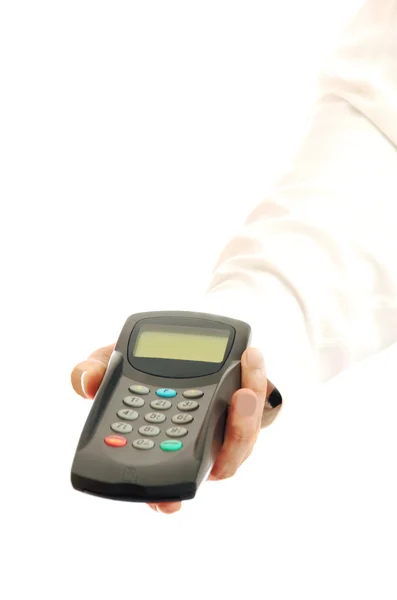 Hand with terminal — Stock Photo, Image