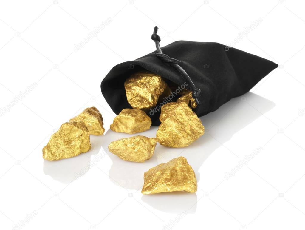 Gold nuggets in a bag