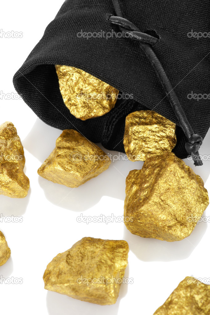 Gold nuggets in a bag