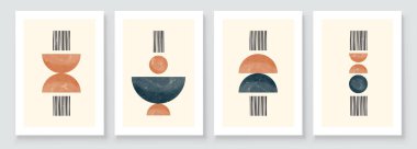 Soyut Organik Duvar Sanatı. Orta Çağ Modern Tasarımı. Soyut El Boyalı Duvar Dekorasyonu, Sosyal Medya Sancağı, Broşür Kapağı Tasarımı 'nın moda bir seti. Asgari ve Doğal Duvar Sanatı