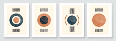 Soyut Organik Duvar Sanatı. Orta Çağ Modern Tasarımı. Soyut El Boyalı Duvar Dekorasyonu, Sosyal Medya Sancağı, Broşür Kapağı Tasarımı 'nın moda bir seti. Asgari ve Doğal Duvar Sanatı