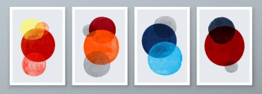 Set of Abstract Hand Painted Illustrations for Wall Decoration, Postcard, Social Media Banner, Brochure Cover Design Background. Modern Abstract Painting Artwork with Circle. Sphere Vector Pattern