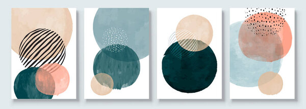 Set of Abstract Hand Painted Illustrations for Postcard, Social Media Banner, Brochure Cover Design or Wall Decoration Background. Modern Abstract Painting Artwork. Vector Pattern.