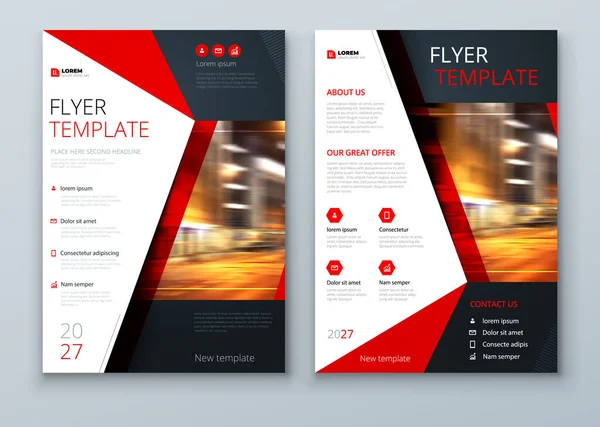 フライヤーのデザイン 企業の事業報告書の表紙 パンフレットやチラシのデザイン 抽象的なオレンジのアクセント 多角形の背景を持つリーフレットプレゼンテーション 現代のポスター雑誌 レイアウト テンプレート — ストックベクタ