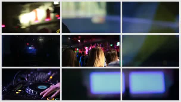 Negen vensters van disco nachtclub — Stockvideo