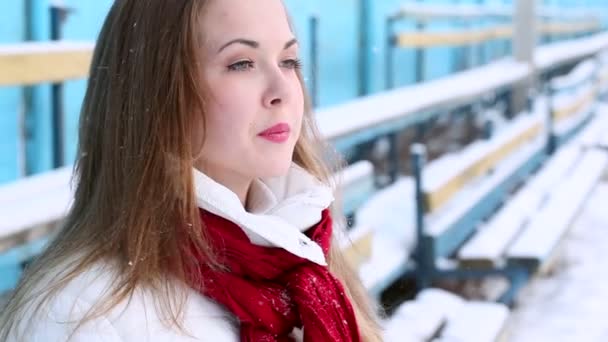 Großer Jubel im leeren Stadion, Winter — Stockvideo