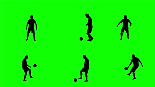 Voetballer silhouetten jongleren bal — Stockvideo