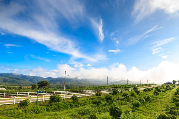 Beautiful countryside road under blue sky — Stock Photo, Image