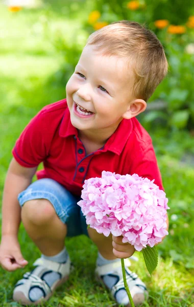 Kleine jongen met bloemen — Stockfoto