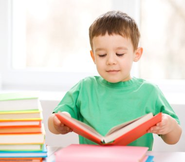 küçük çocuk bir kitap okuma