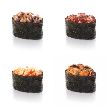 suşi, keskin shiitake mantar, beyaz bir arka plan üzerinde