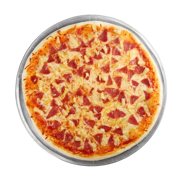 Pizza on the disc (white background) — Stock Photo, Image