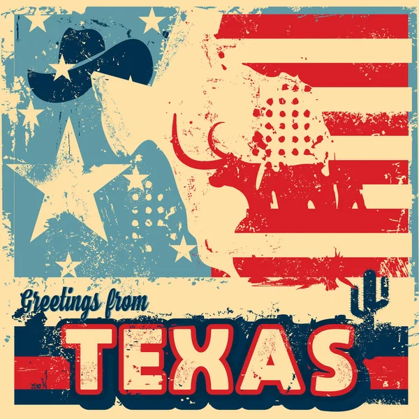 Una Ilustración Abstracta Póster Grunge Vectorial Sobre Saludos Desde Texas — Vector de stock